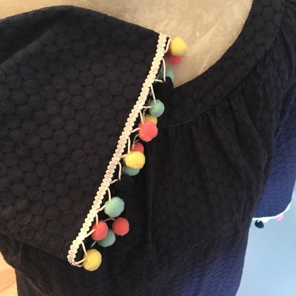 Navy fully lined dress w/ colorful Pompom detail 2 - Picture 4 of 8